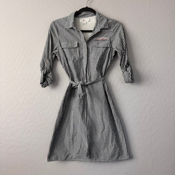 Vineyard Vines Dresses & Skirts - Vineyard‎ Vines Gingham Shirt Dress Belted Roll Tab Sleeve Casual Blue White 0